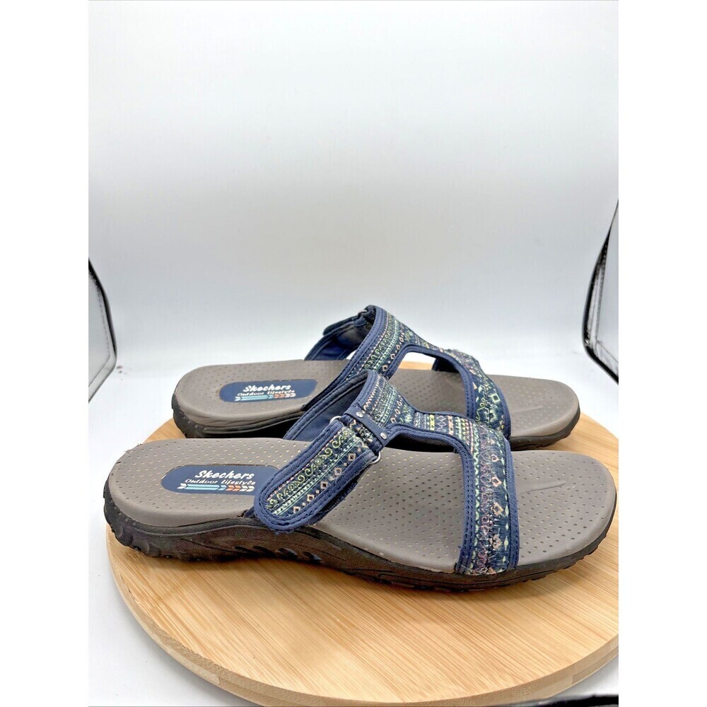 Skechers Reggae Outdoor Lifestyle Womens US 10 Slides Navy Blue Slip On Sandals